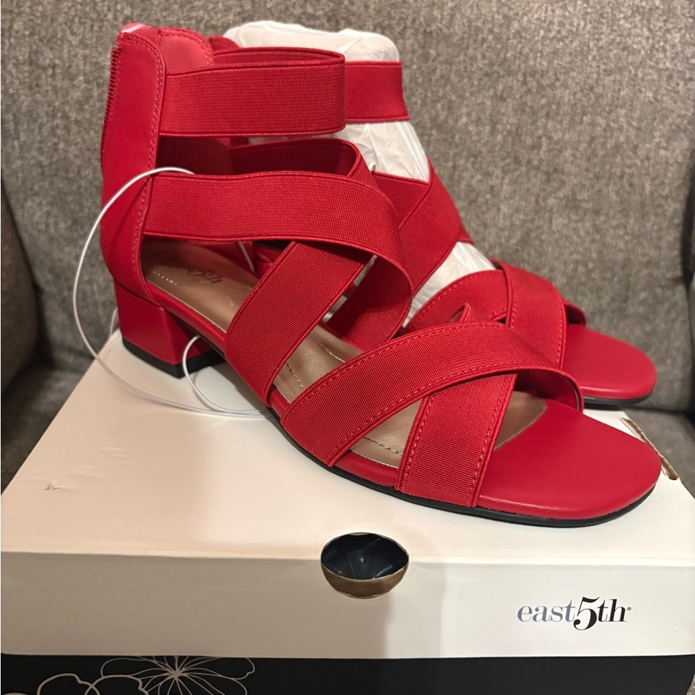 East 5th Women’s Spaulding Red Square Open Toe Block Heel Shoe Sandals 6.5 M